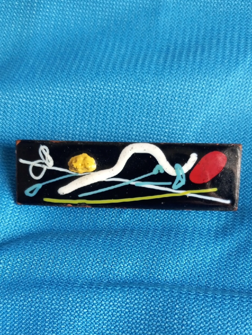 Mid Century Modern Vintage Copper Enamel Art Deco Bar Pin